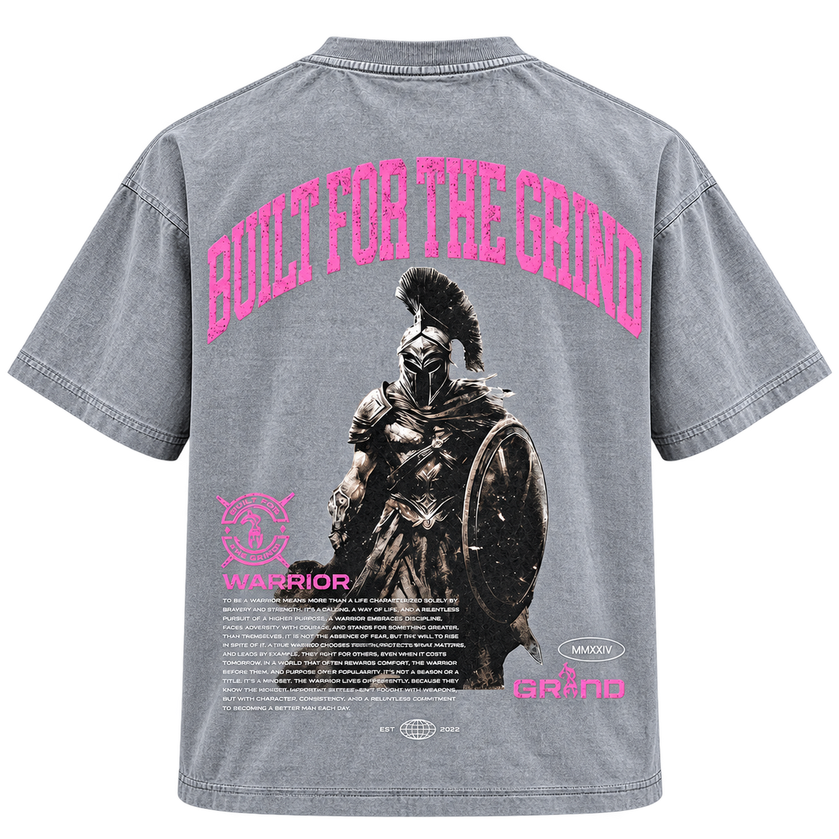 Warrior Tee - Light Grey Washed W/ Pink