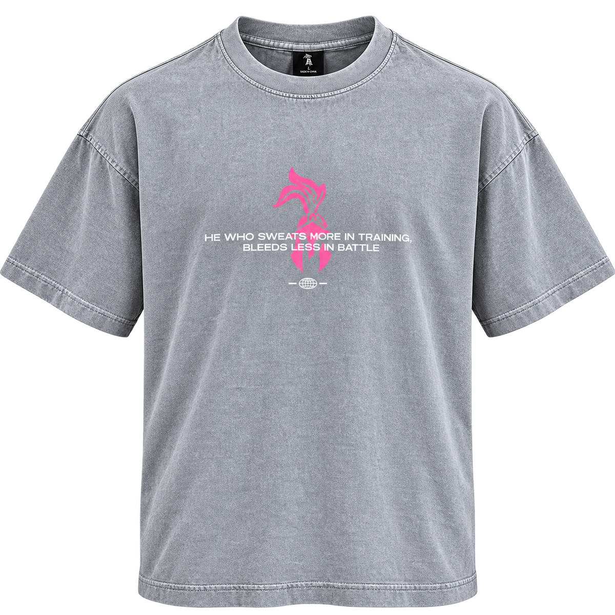 Warrior Tee - Light Grey Washed W/ Pink