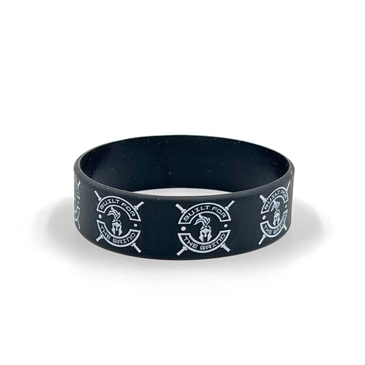 Black wristband with white logo
