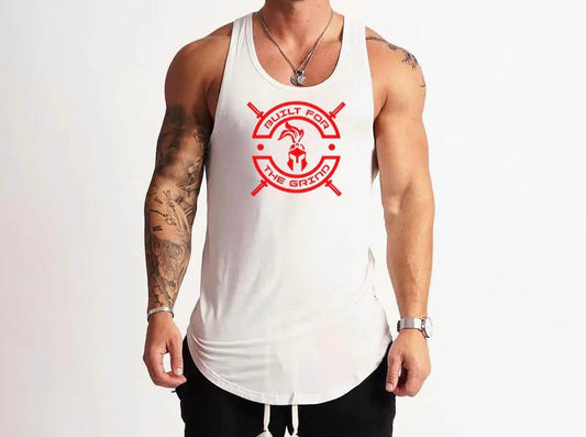 White Athletic Tank Top with Red Logo