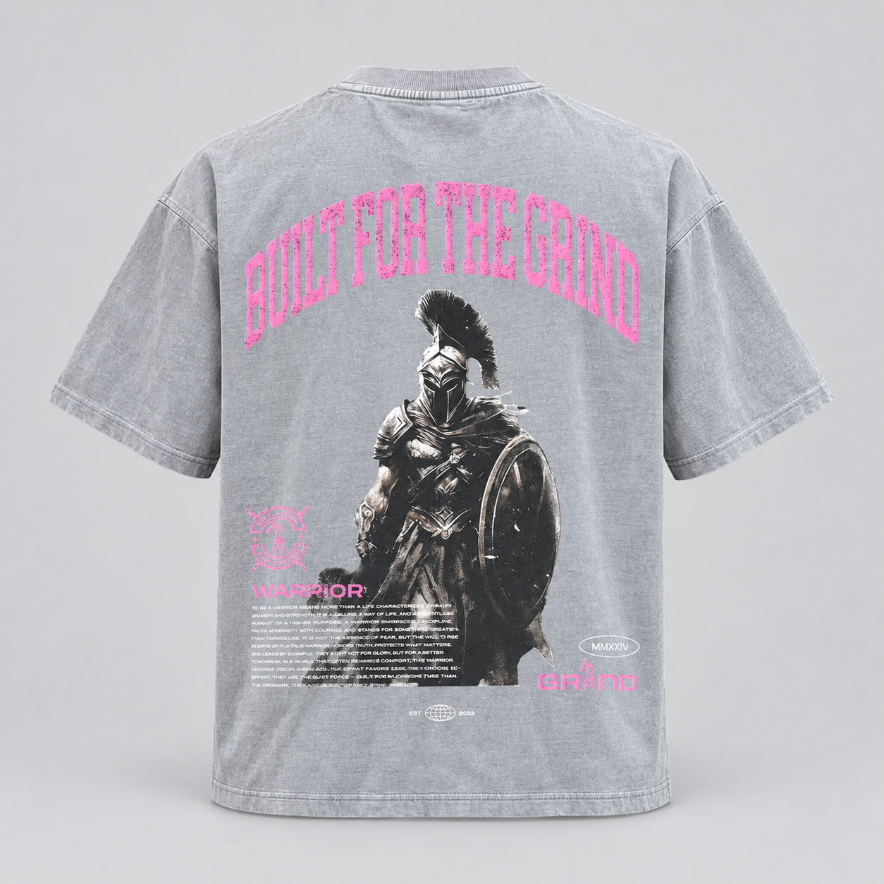 Warrior Tee - Light Grey Washed W/ Pink