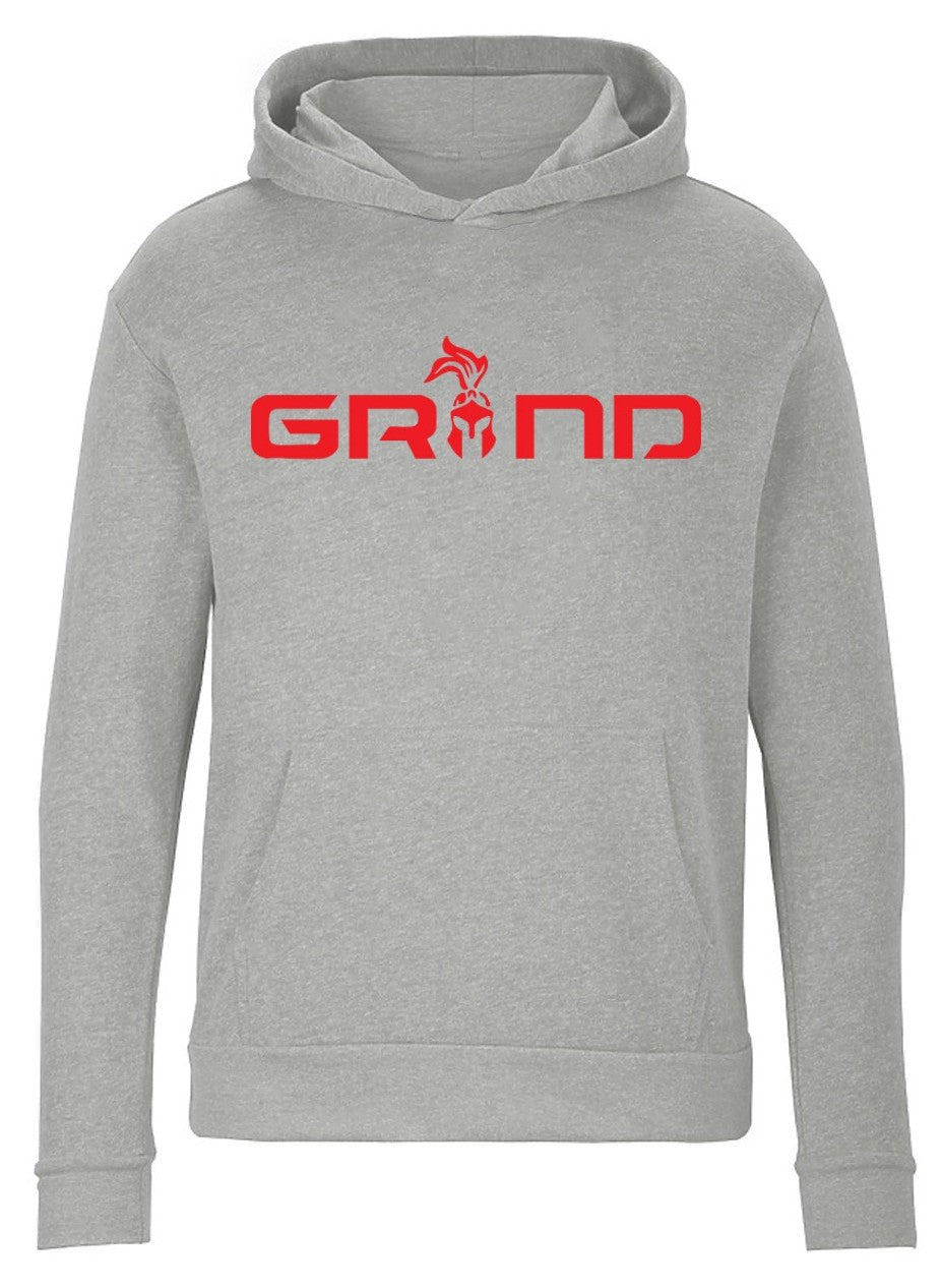 Grey Grind Hoodie with Red Logo